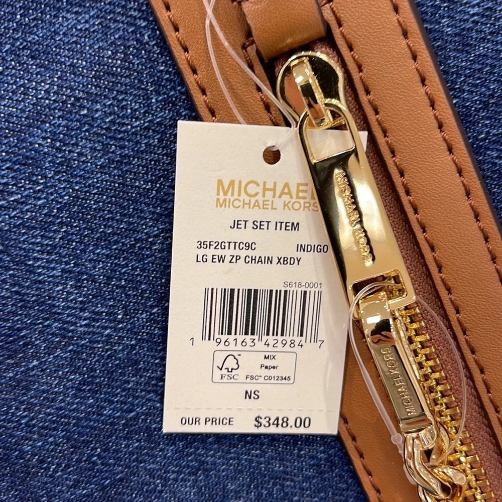 Michael Kors Jet Set Item Large East West Zip Chain Crossbody XBody Indigo